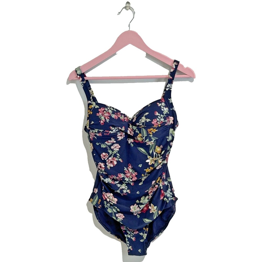 NipTuck One Piece Blue Floral Tummy Control Multi-Fit Cup Swimsuit Rersort Sz. 8